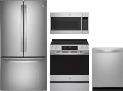 4 Piece Package Includes Refrigerator, Range, Microwave And Dishwasher